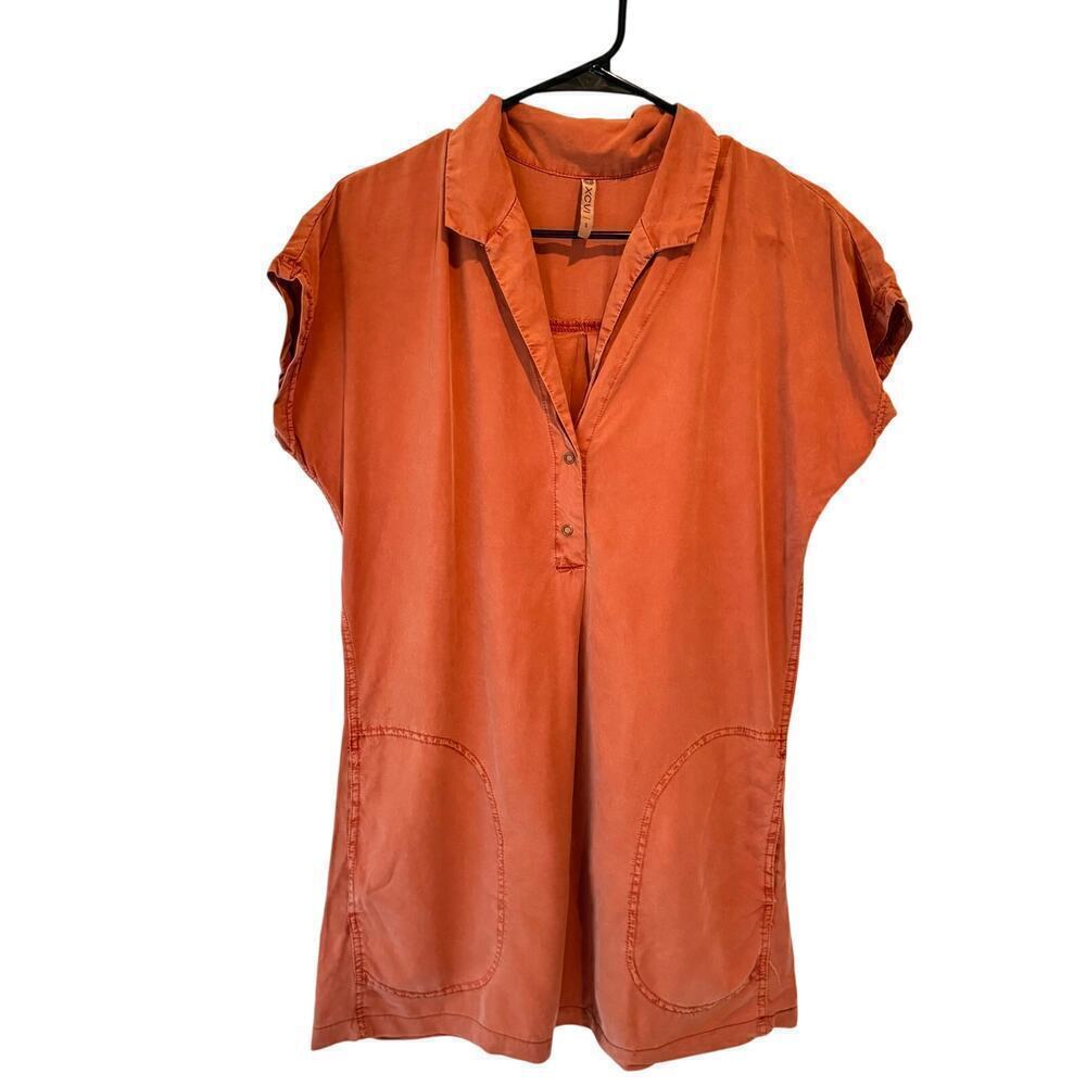 XCVI Womens Short Sleeve Shift Dress Size S W8368 Lagenlook Boho Rust Orange